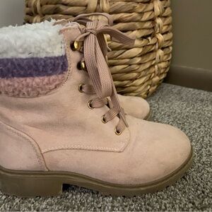 Pink Suede Ankle Boots with Fuzzy Trim Girl’s Size 1